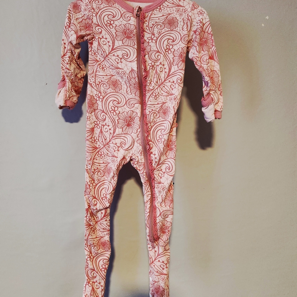 Kickee Pants 6-9m Bamboo Pink Ruffle Footie
